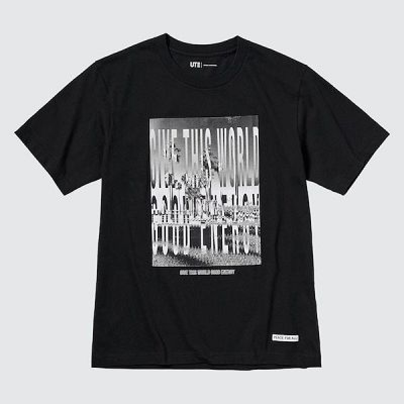 Camiseta Uniqlo PEACE FOR ALL Hombre Negras | 216784_PE