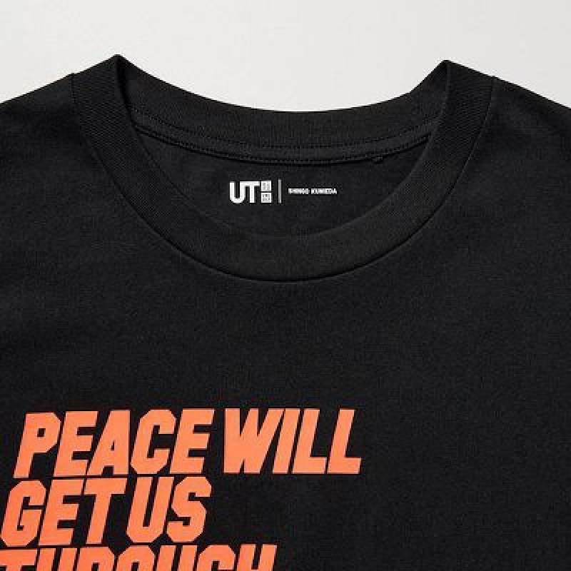 Camiseta Uniqlo PEACE FOR ALL Hombre Negras | 406129_PE