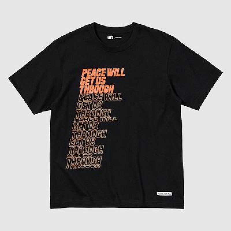 Camiseta Uniqlo PEACE FOR ALL Hombre Negras | 406129_PE