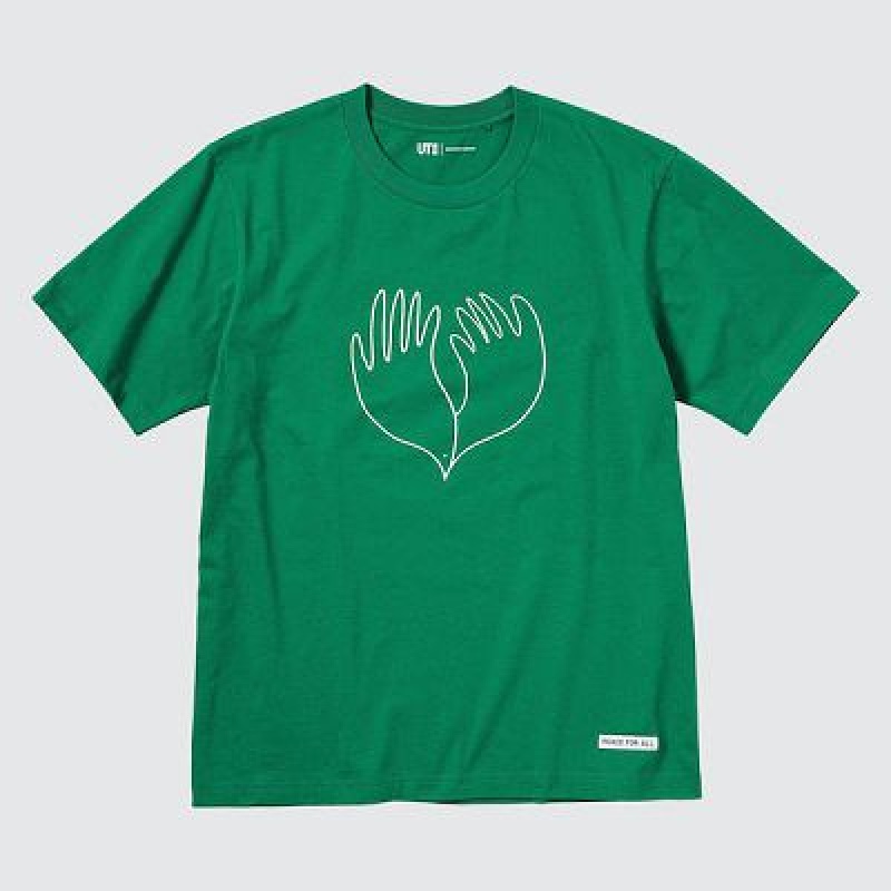 Camiseta Uniqlo PEACE FOR ALL Hombre Verde | 73851_PE