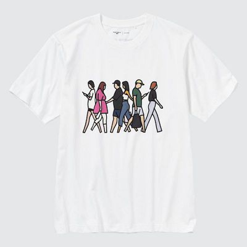 Camiseta Uniqlo PEACE FOR ALL Mujer Blancas | 81567_PE