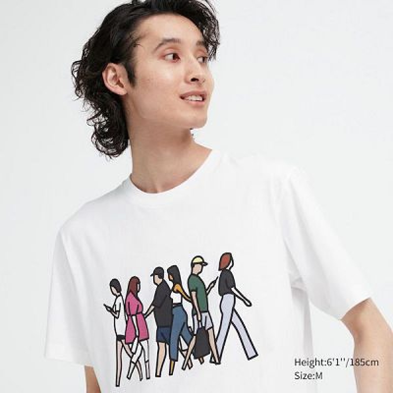 Camiseta Uniqlo PEACE FOR ALL Mujer Blancas | 81567_PE