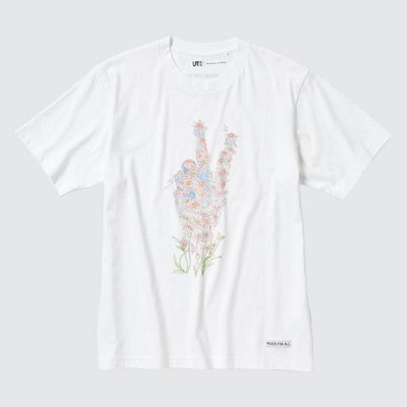 Camiseta Uniqlo PEACE FOR ALL Mujer Blancas | 792036_PE