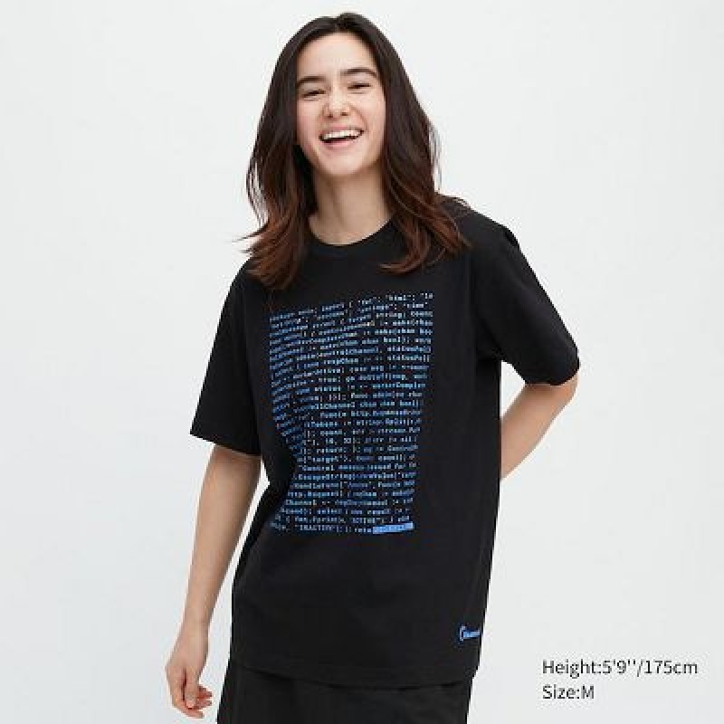 Camiseta Uniqlo PEACE FOR ALL Mujer Negras | 143295_PE