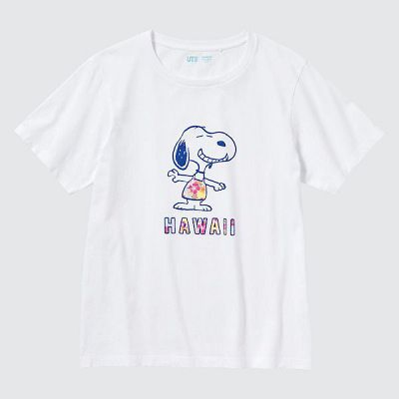 Camiseta Uniqlo Peanuts Hawaii UT Mujer Blancas | 107958_PE