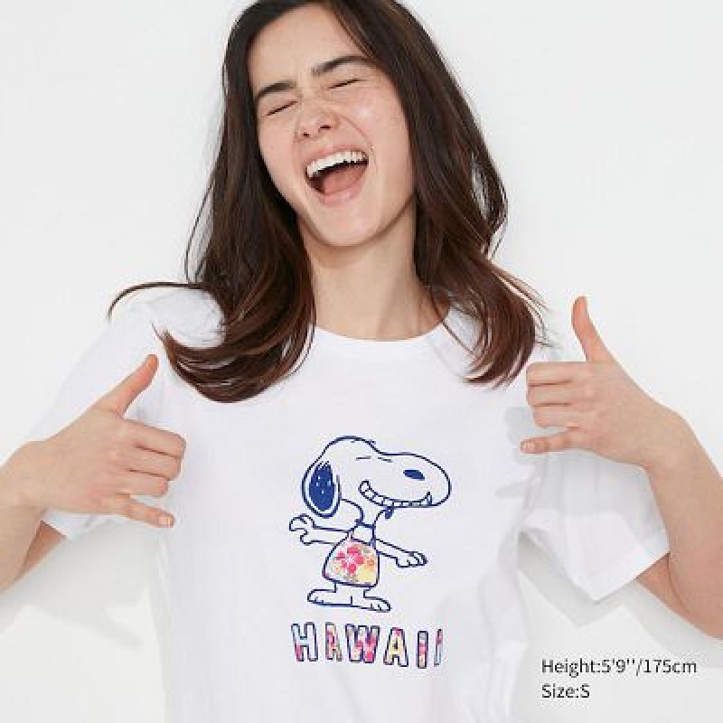 Camiseta Uniqlo Peanuts Hawaii UT Mujer Blancas | 107958_PE