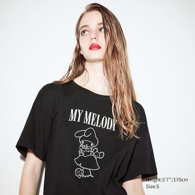 Camiseta Uniqlo Sanrio Characters: Kuromi & My Melody UT Mujer Negras | 265790_PE