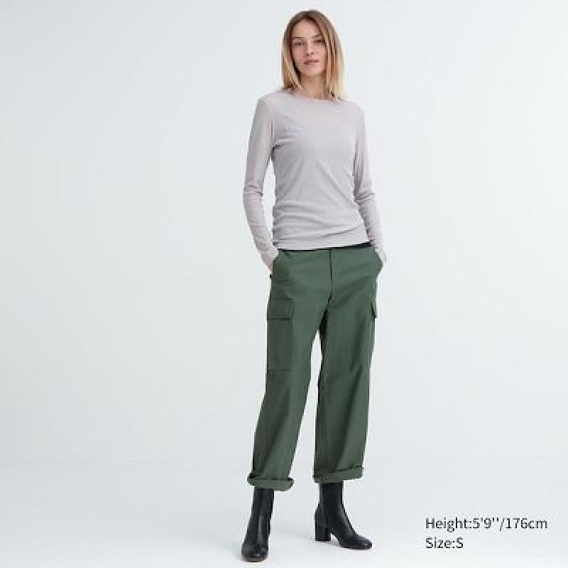 Camiseta Uniqlo Sheer Jersey Crew Neck Long-Sleeve Mujer Blancas | 796482_PE