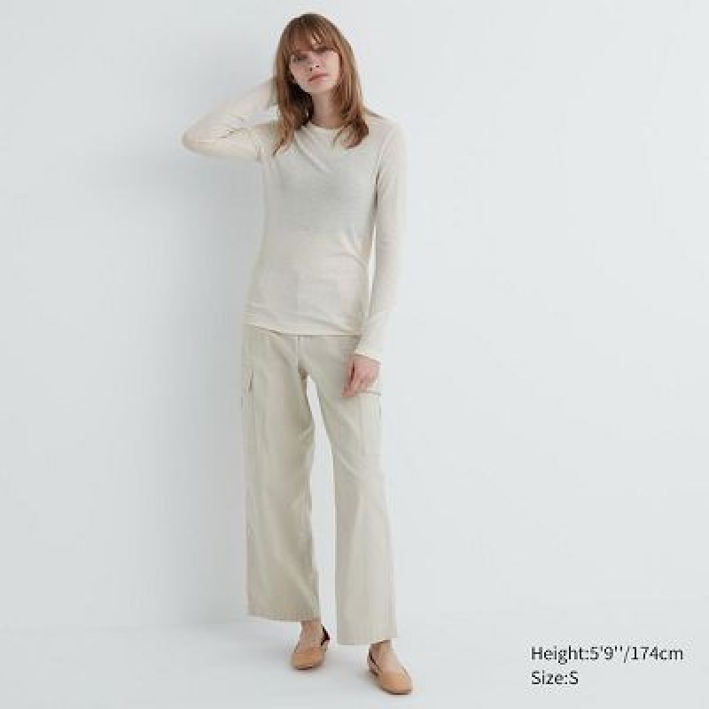 Camiseta Uniqlo Sheer Jersey Crew Neck Long-Sleeve Mujer Blancas | 796482_PE