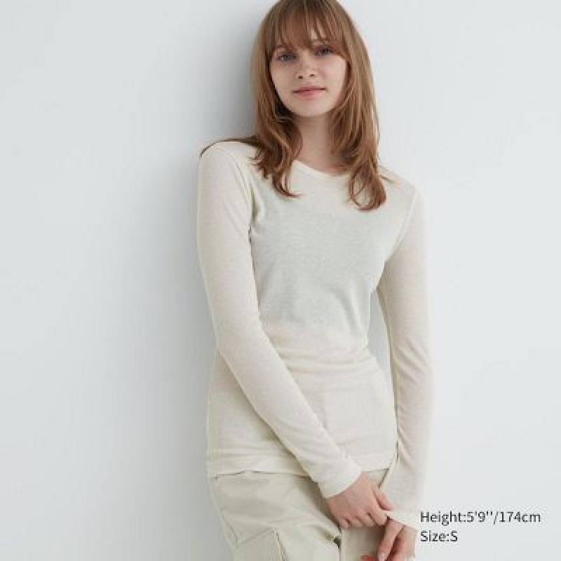 Camiseta Uniqlo Sheer Jersey Crew Neck Long-Sleeve Mujer Blancas | 796482_PE