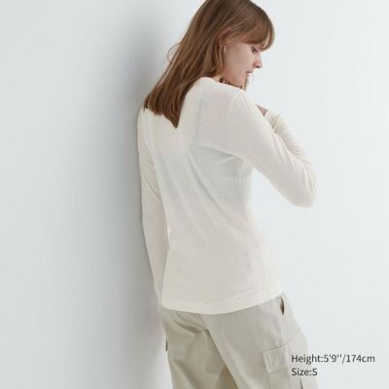 Camiseta Uniqlo Sheer Jersey Crew Neck Long-Sleeve Mujer Gris | 604918_PE