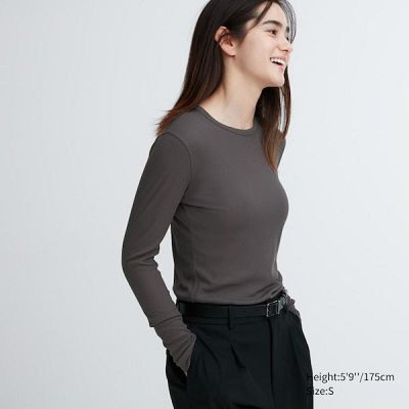 Camiseta Uniqlo Sheer Jersey Crew Neck Long-Sleeve Mujer Gris | 52947_PE