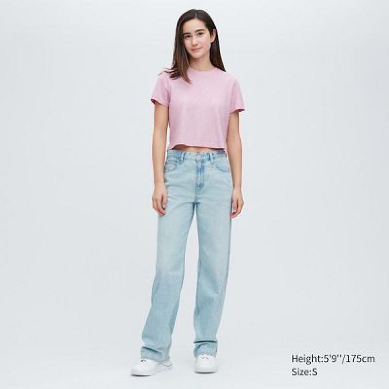 Camiseta Uniqlo Slub Jersey Cropped Short-Sleeve Mujer Rosas | 136809_PE