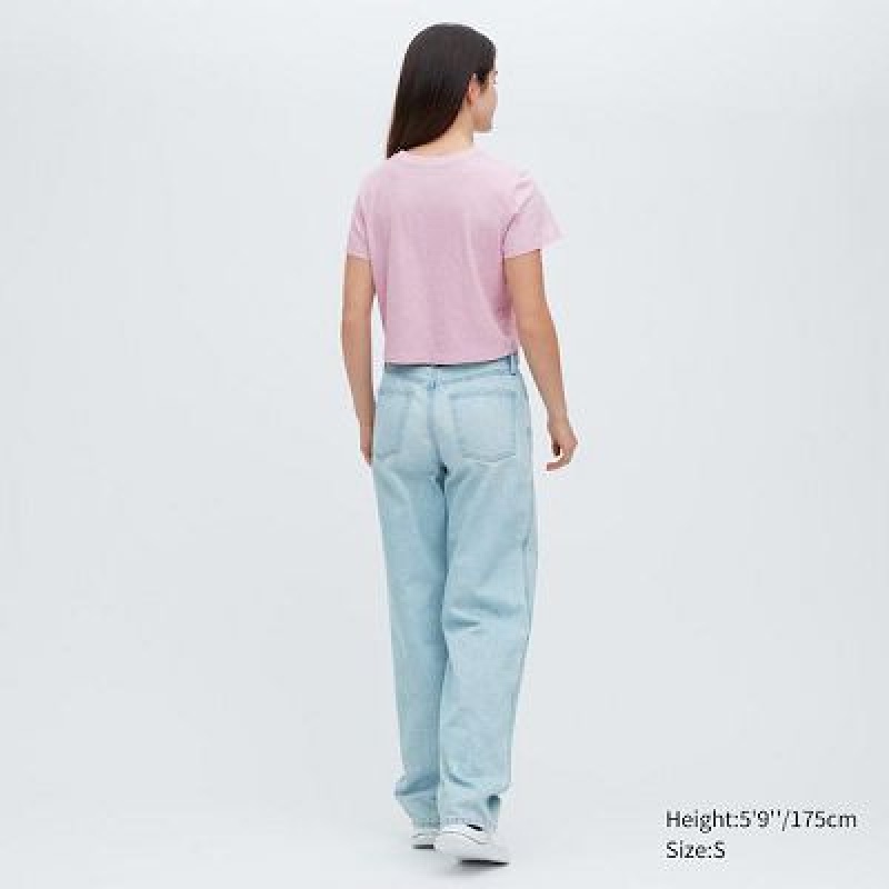 Camiseta Uniqlo Slub Jersey Cropped Short-Sleeve Mujer Rosas | 136809_PE