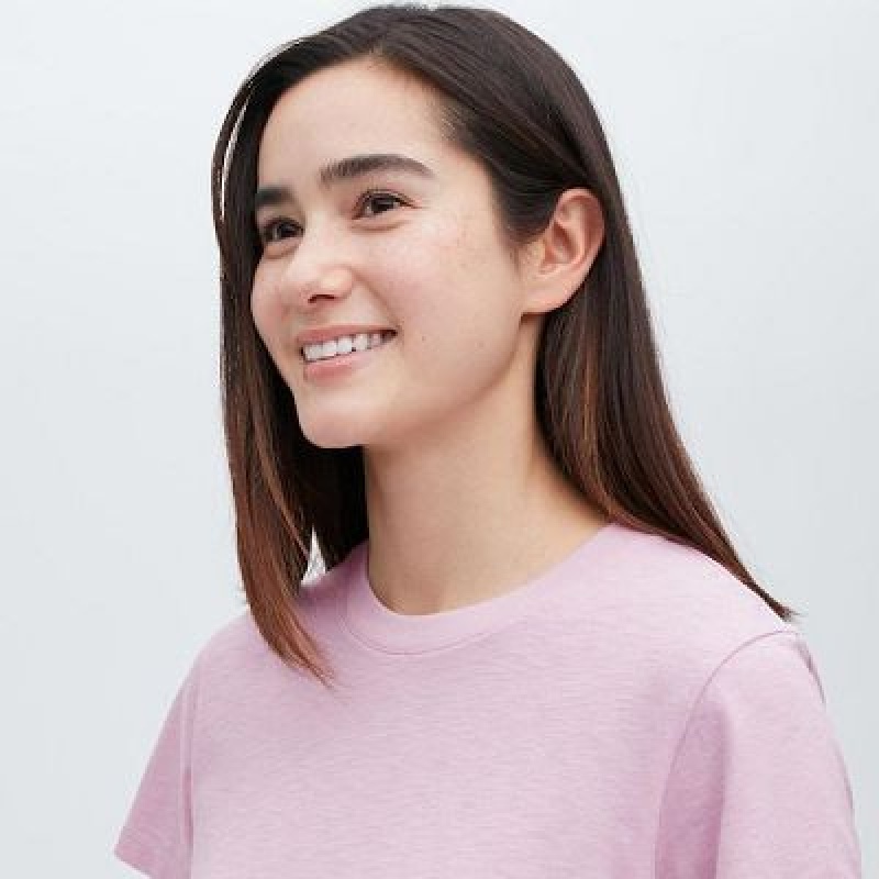 Camiseta Uniqlo Slub Jersey Cropped Short-Sleeve Mujer Rosas | 136809_PE