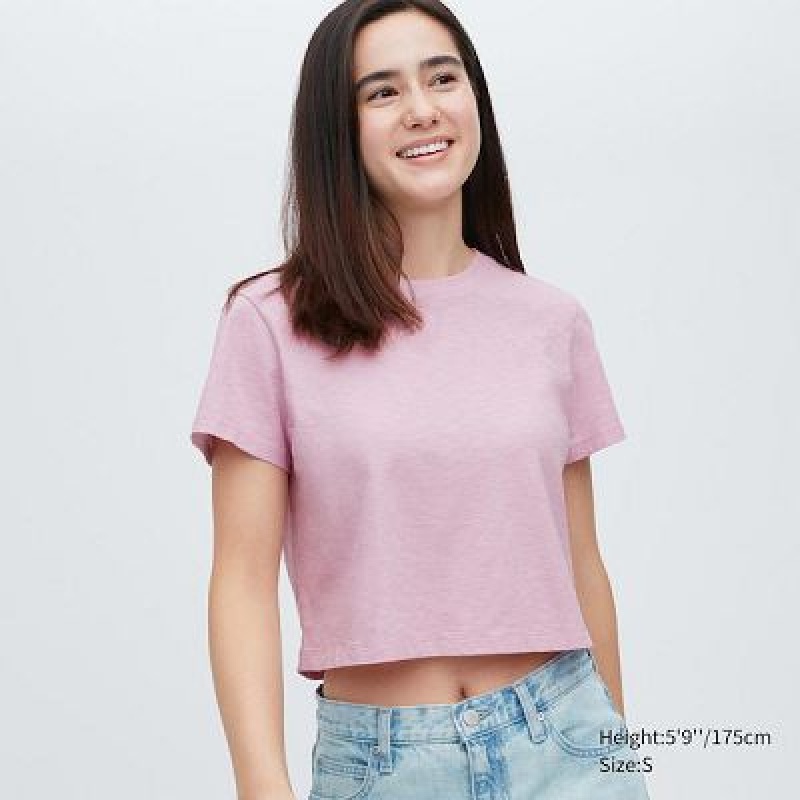 Camiseta Uniqlo Slub Jersey Cropped Short-Sleeve Mujer Rosas | 136809_PE