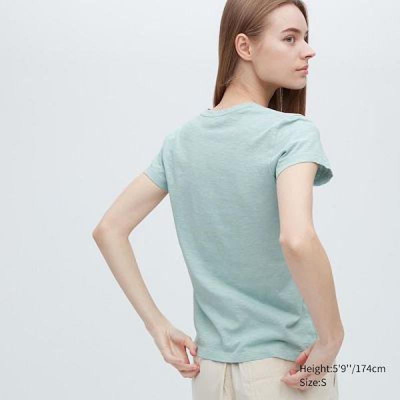 Camiseta Uniqlo Slub Jersey V-Neck Short-Sleeve Mujer Blancas | 857306_PE