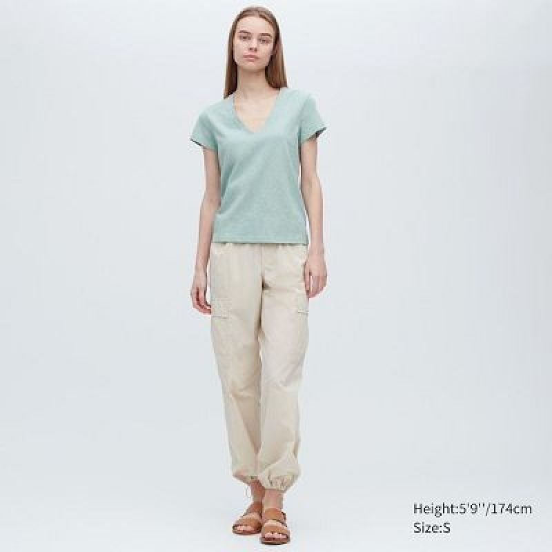 Camiseta Uniqlo Slub Jersey V-Neck Short-Sleeve Mujer Gris | 943215_PE