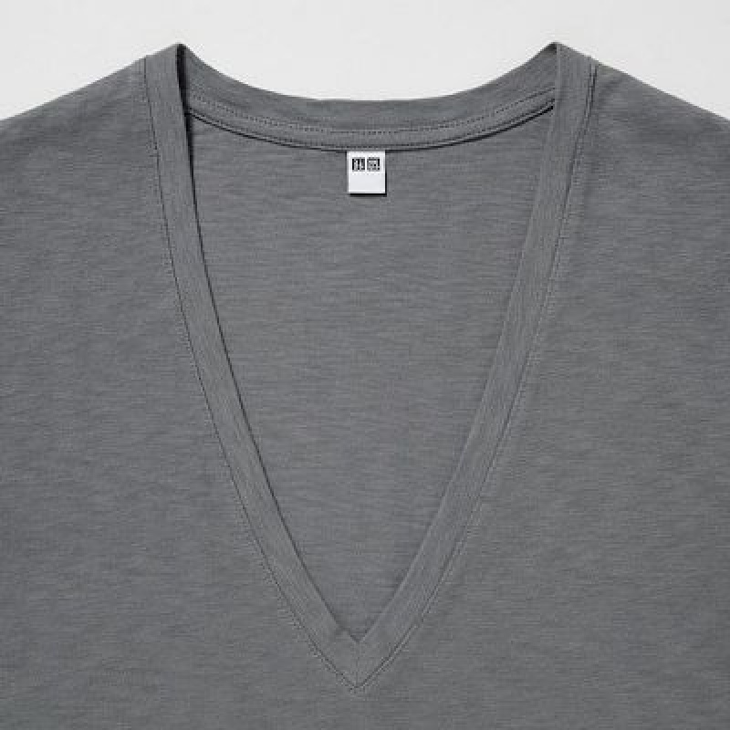 Camiseta Uniqlo Slub Jersey V-Neck Short-Sleeve Mujer Gris | 943215_PE