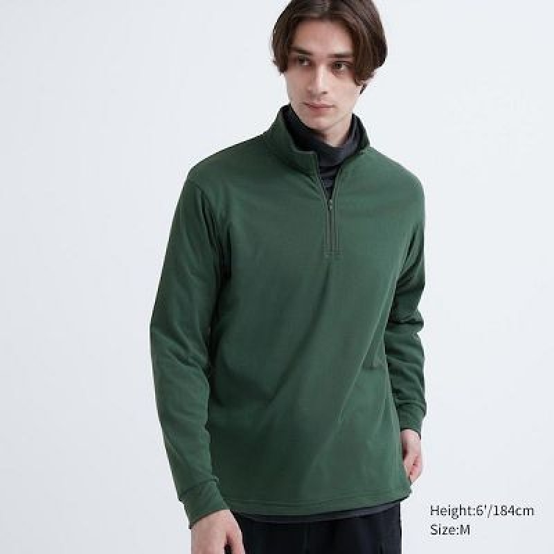 Camiseta Uniqlo Smooth Half-Zip Long-Sleeve Hombre Verde | 360758_PE