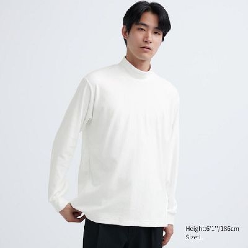 Camiseta Uniqlo Smooth Mock Neck Long-Sleeve Hombre Blancas | 148053_PE