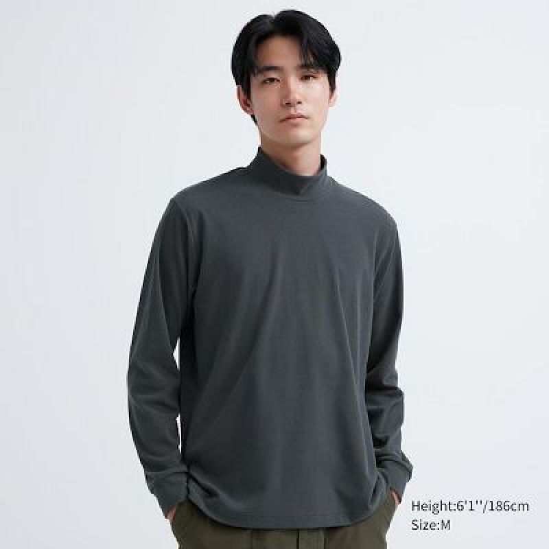 Camiseta Uniqlo Smooth Mock Neck Long-Sleeve Hombre Gris | 84365_PE