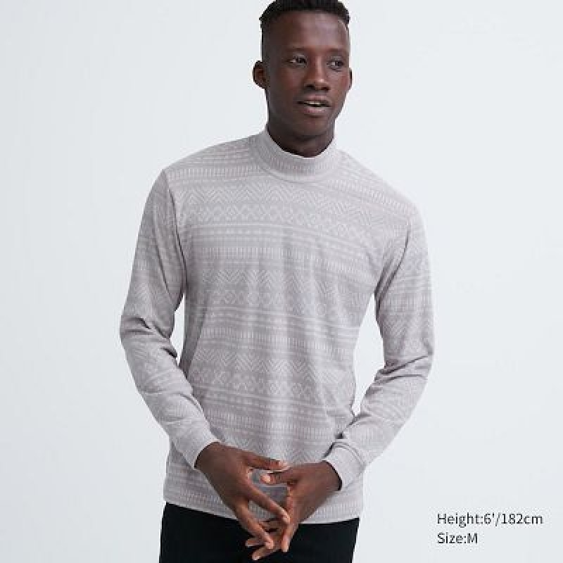 Camiseta Uniqlo Smooth Printed Mock Neck Hombre Gris | 734280_PE