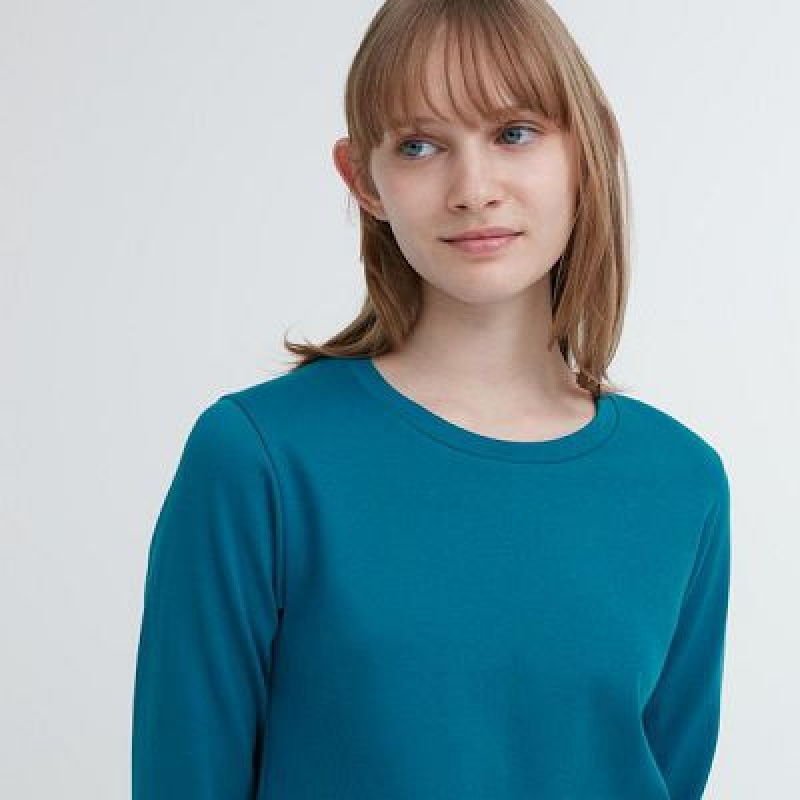 Camiseta Uniqlo Smooth Stretch Cotton Crew Neck Long-Sleeve Mujer Gris | 432697_PE