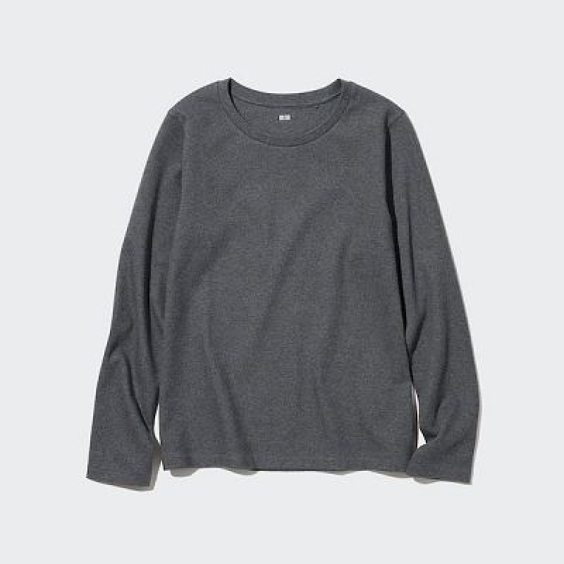 Camiseta Uniqlo Smooth Stretch Cotton Crew Neck Long-Sleeve Mujer Gris | 432697_PE