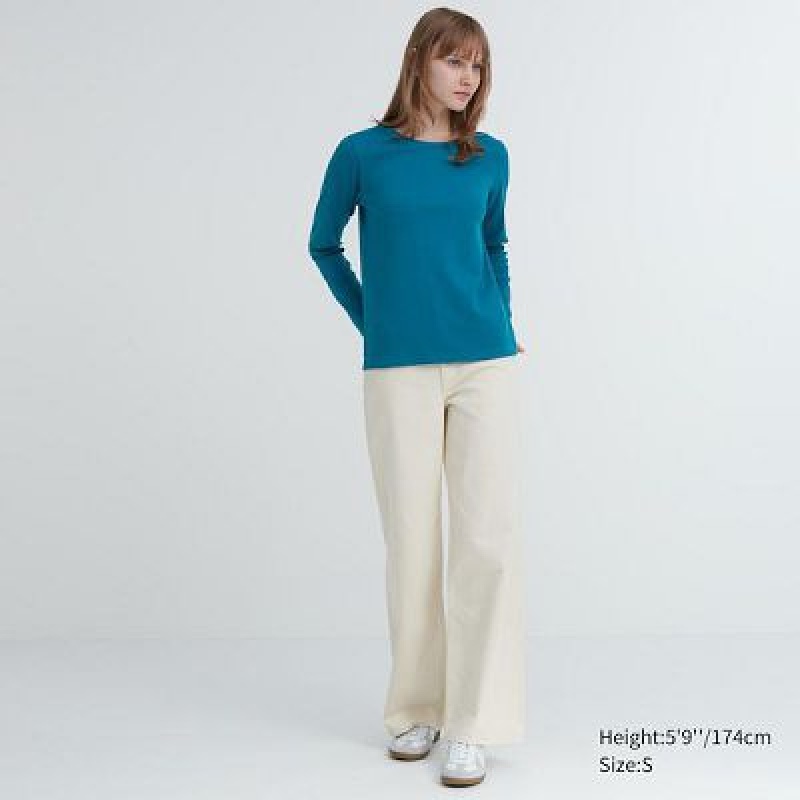 Camiseta Uniqlo Smooth Stretch Cotton Crew Neck Long-Sleeve Mujer Rosas | 789560_PE