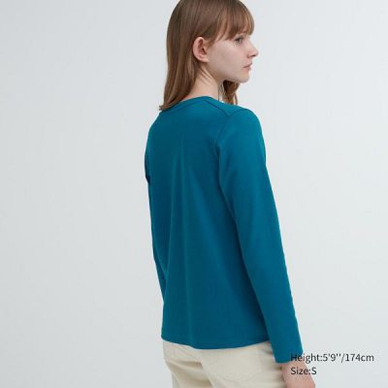 Camiseta Uniqlo Smooth Stretch Cotton Crew Neck Long-Sleeve Mujer Rosas | 789560_PE