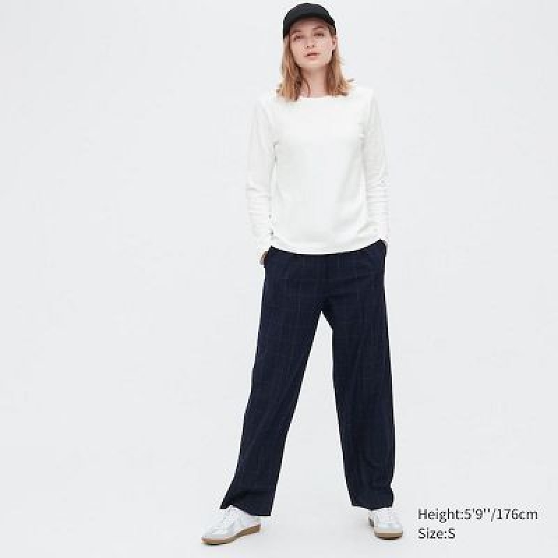 Camiseta Uniqlo Smooth Stretch Cotton Crew Neck Long-Sleeve Mujer Marrones | 719836_PE