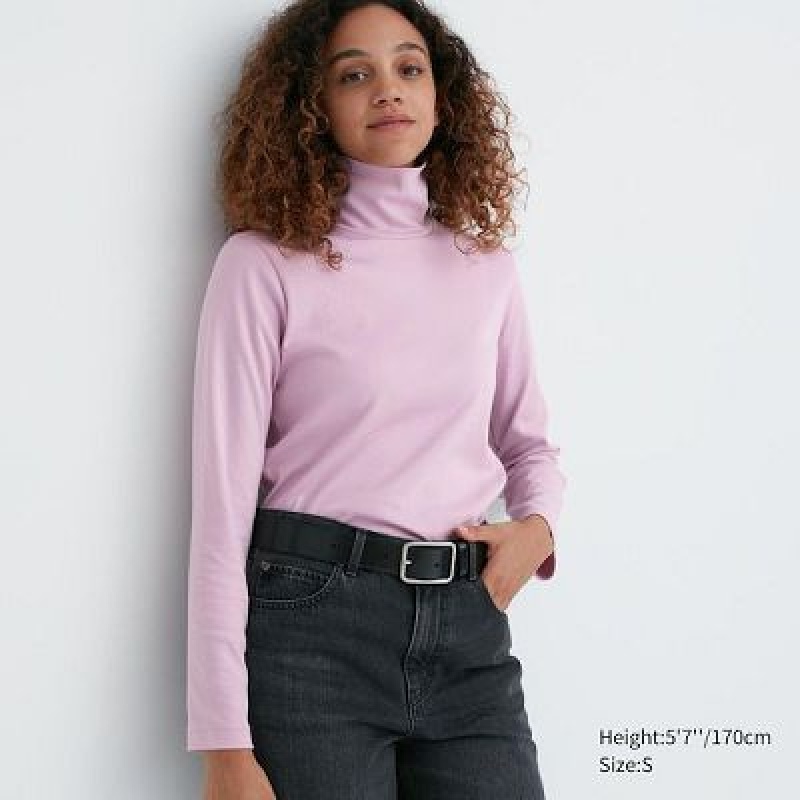 Camiseta Uniqlo Smooth Stretch Cotton Turtleneck Long-Sleeve Mujer Rosas | 630241_PE