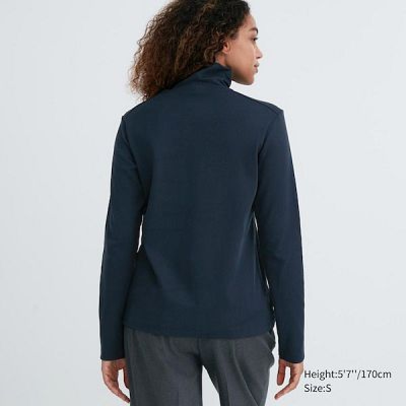 Camiseta Uniqlo Smooth Stretch Cotton Turtleneck Long-Sleeve Mujer Azules | 140823_PE