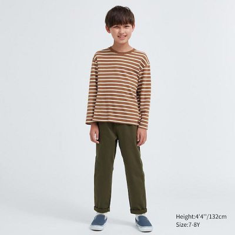 Camiseta Uniqlo Soft Brushed A Rayas Crew Neck Long-Sleeve Niños Blancas | 698730_PE