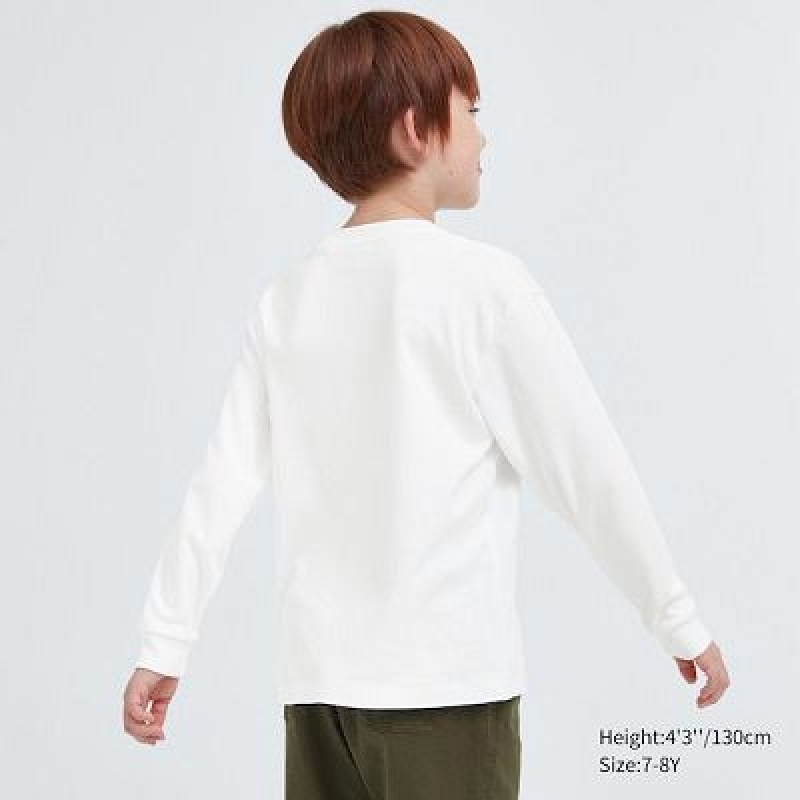 Camiseta Uniqlo Soft Brushed Crew Neck Long-Sleeve Niños Blancas | 684952_PE