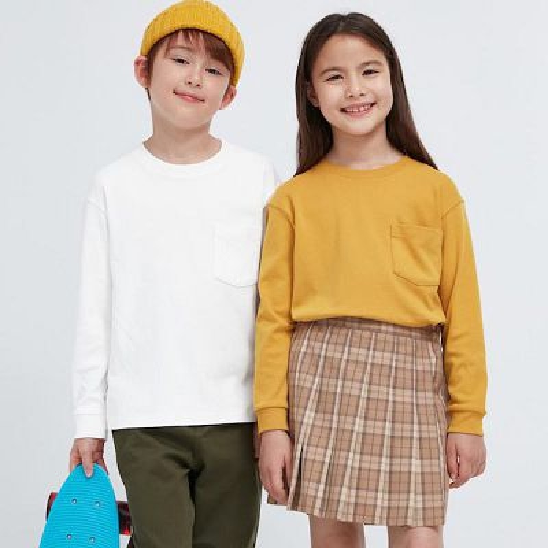 Camiseta Uniqlo Soft Brushed Crew Neck Long-Sleeve Niños Blancas | 684952_PE