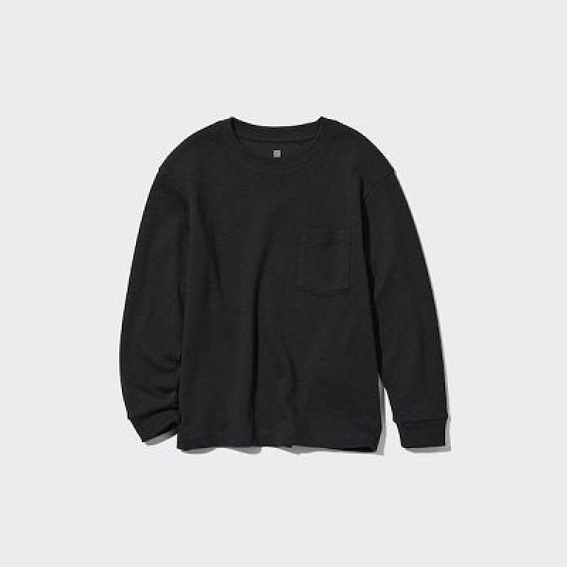 Camiseta Uniqlo Soft Brushed Crew Neck Long-Sleeve Niños Negras | 143207_PE