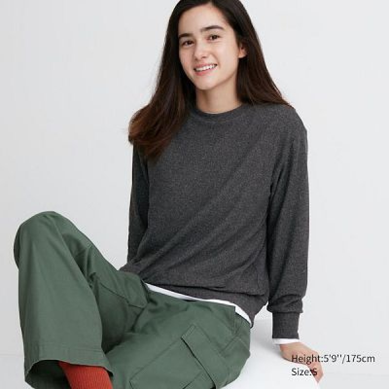 Camiseta Uniqlo Soft De Punto Crew Neck Long-Sleeve Mujer Gris | 920837_PE