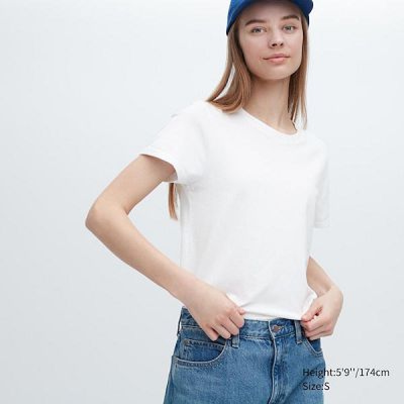 Camiseta Uniqlo Supima® Cotton Crew Neck Short-Sleeve Mujer Blancas | 536712_PE