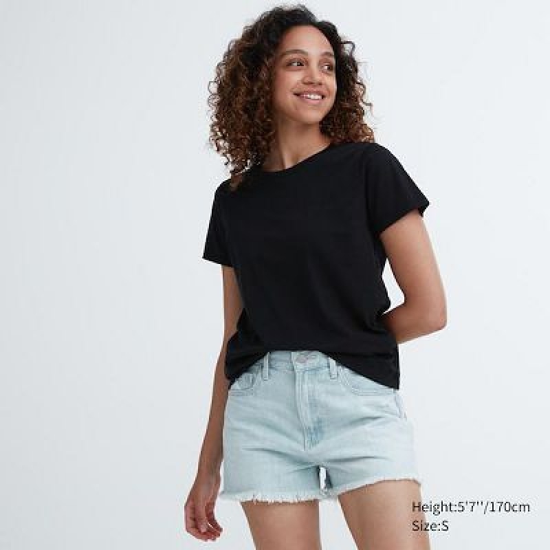 Camiseta Uniqlo Supima® Cotton Crew Neck Short-Sleeve Mujer Negras | 674851_PE