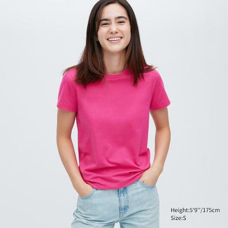 Camiseta Uniqlo Supima® Cotton Crew Neck Short-Sleeve Mujer Rosas | 247836_PE