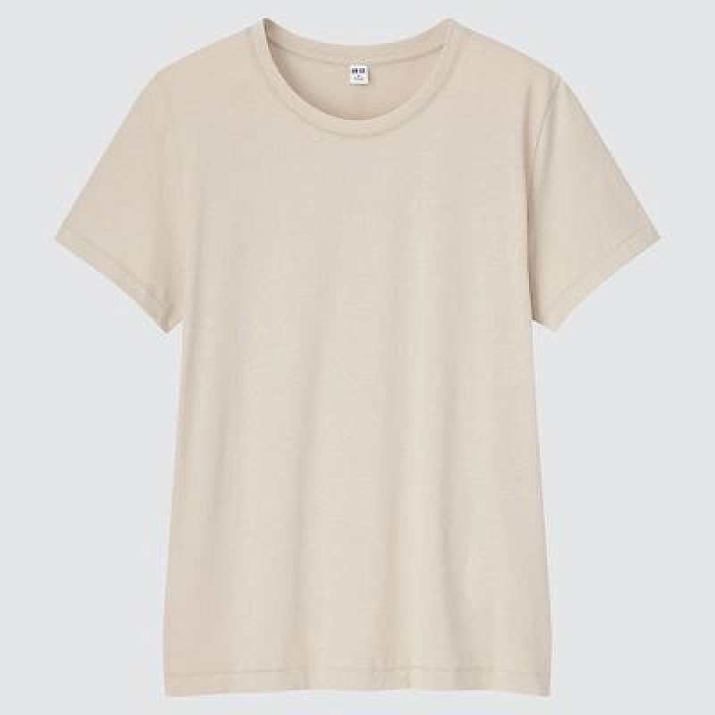 Camiseta Uniqlo Supima® Cotton Crew Neck Short-Sleeve Mujer Natural | 756048_PE