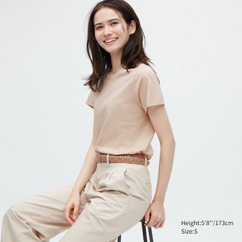 Camiseta Uniqlo Supima® Cotton Crew Neck Short-Sleeve Mujer Beige | 254613_PE