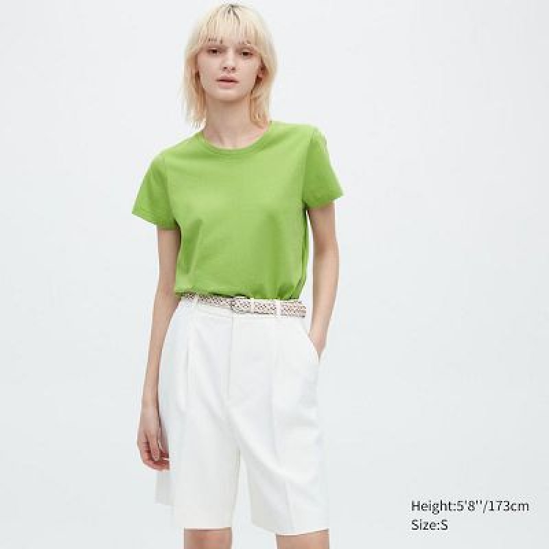 Camiseta Uniqlo Supima® Cotton Crew Neck Short-Sleeve Mujer Verde | 156289_PE