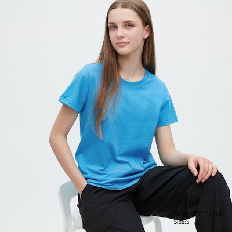 Camiseta Uniqlo Supima® Cotton Crew Neck Short-Sleeve Mujer Azules | 542160_PE