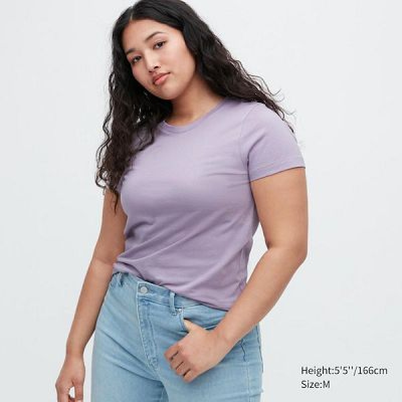 Camiseta Uniqlo Supima® Cotton Crew Neck Short-Sleeve Mujer Moradas | 275109_PE