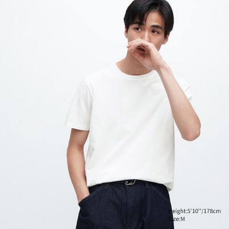 Camiseta Uniqlo Supima® Cotton Crew Neck Short-Sleeve Hombre Blancas | 860247_PE