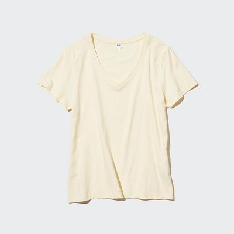 Camiseta Uniqlo Supima® Cotton V-Neck Short-Sleeve Mujer Negras | 236970_PE