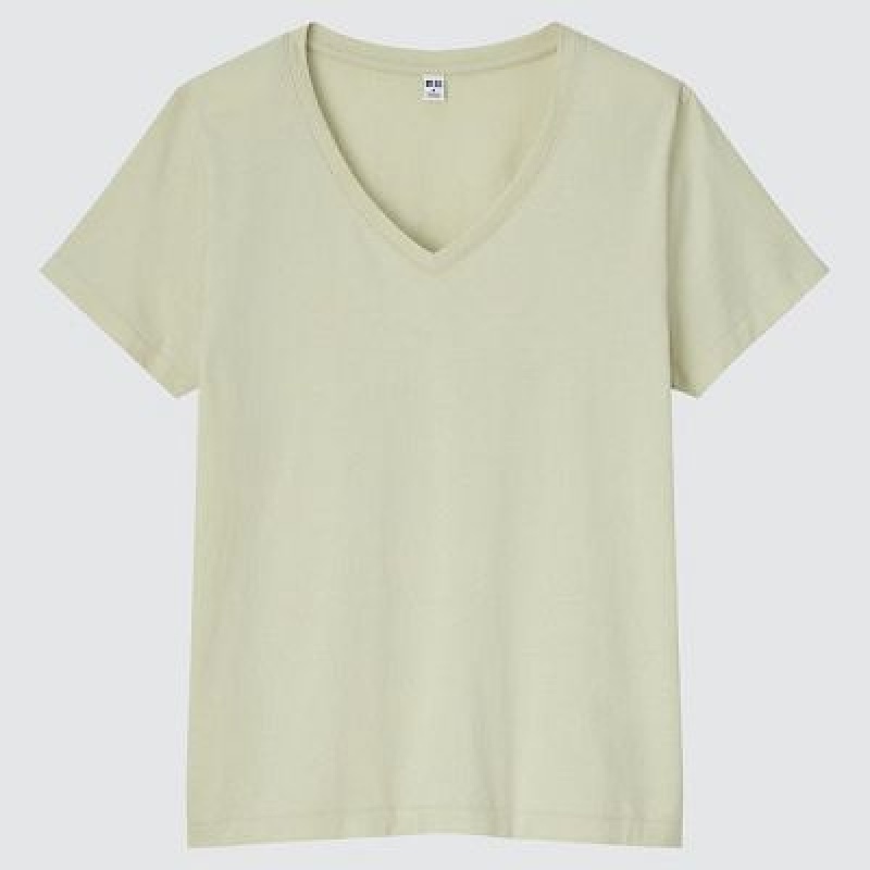 Camiseta Uniqlo Supima® Cotton V-Neck Short-Sleeve Mujer Negras | 927648_PE